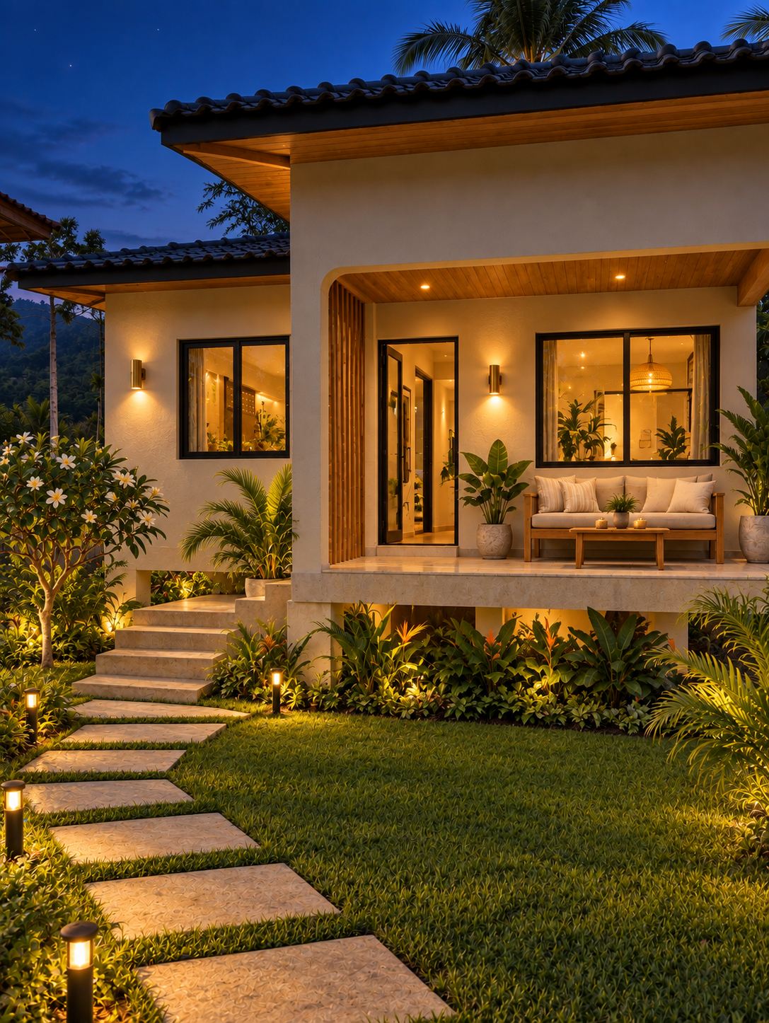 Private villa at night — architectural rendering